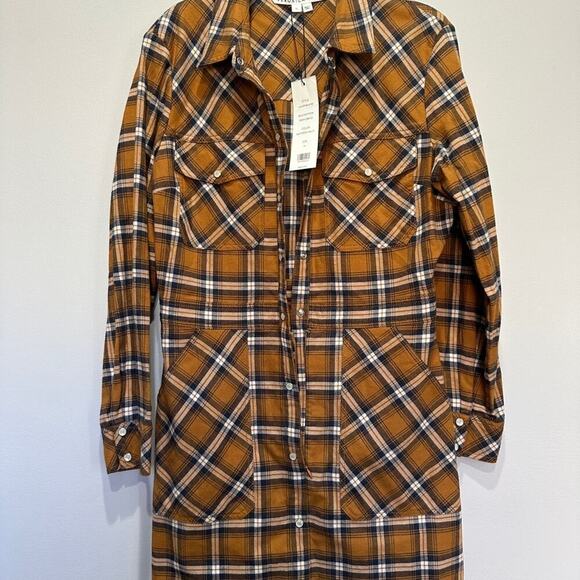 NWT Veronica Beard Fern Mini Shirt Dress Plaid Flannel Saffron Long Sleeve 10 - Picture 4 of 9